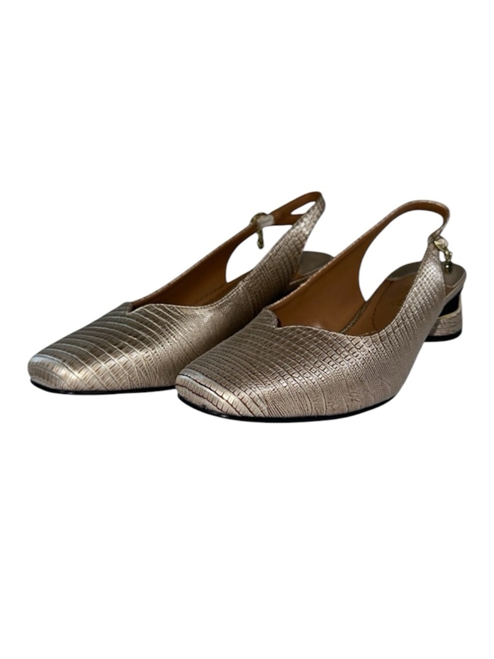 J. Renee Taveta Pearl Beige Lizard Print Slingback Low Block Heel Pumps Size 7.5